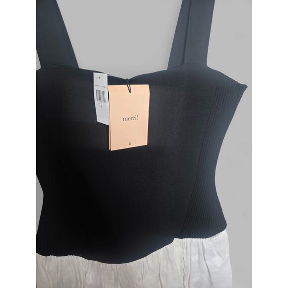 New with Tags La Ligne Henriette Dress L Black Ivory Knit Drop Waist Slit Flowy - Picture 12 of 16